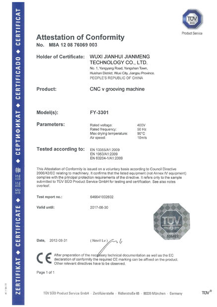 Çin Wuxi Jianhui Jianmeng Technology Co., Ltd. Sertifikalar